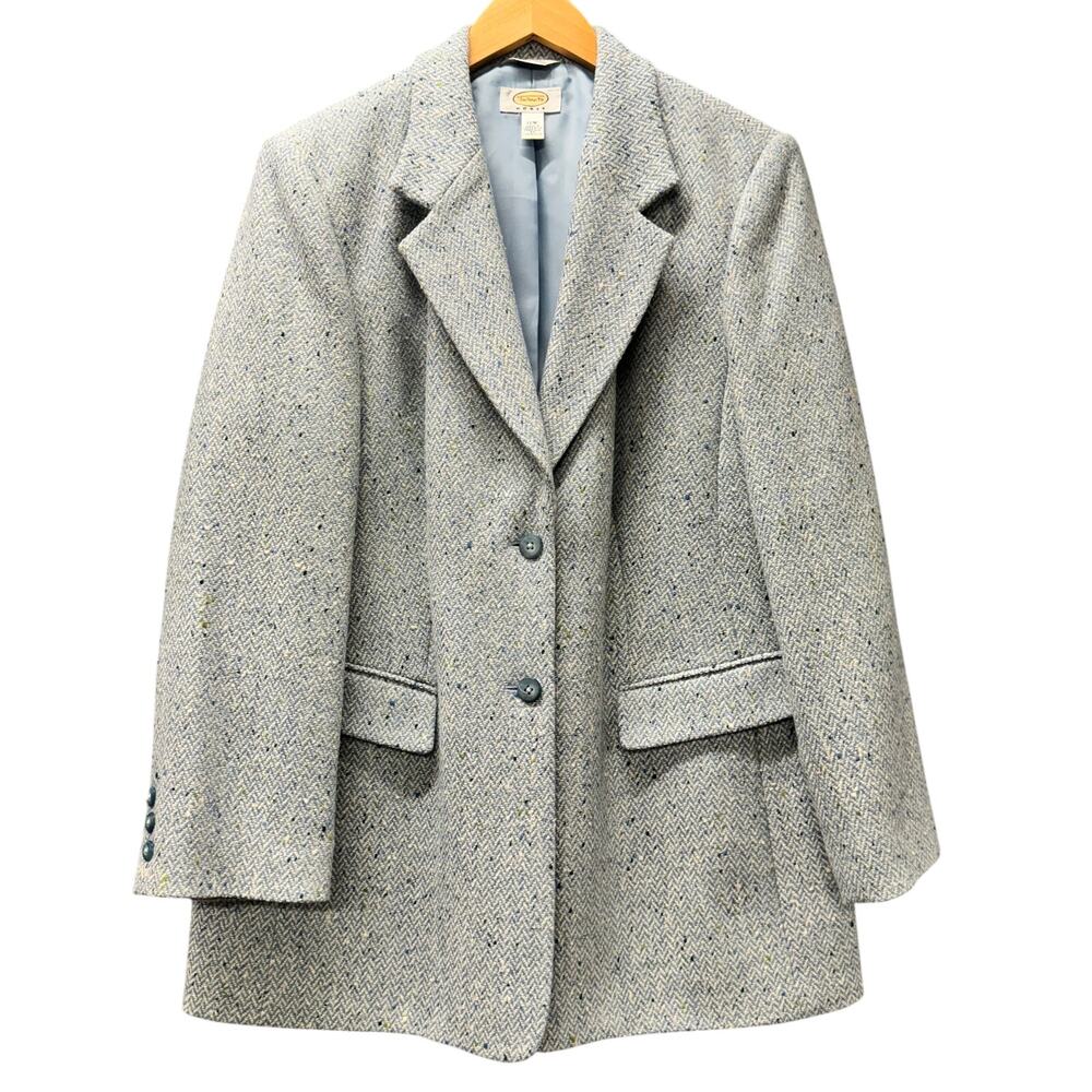 Vintage Talbots Blazer Womens 12W Wool Tweed Blue Green‎ Confetti Tweed Classic